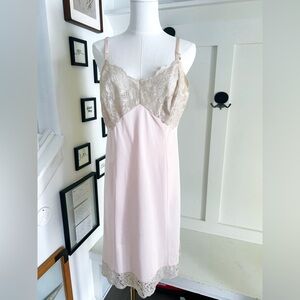 Vintage Van Raalte Pink Lace Nylon Slip Dress Size 38 Made in USA